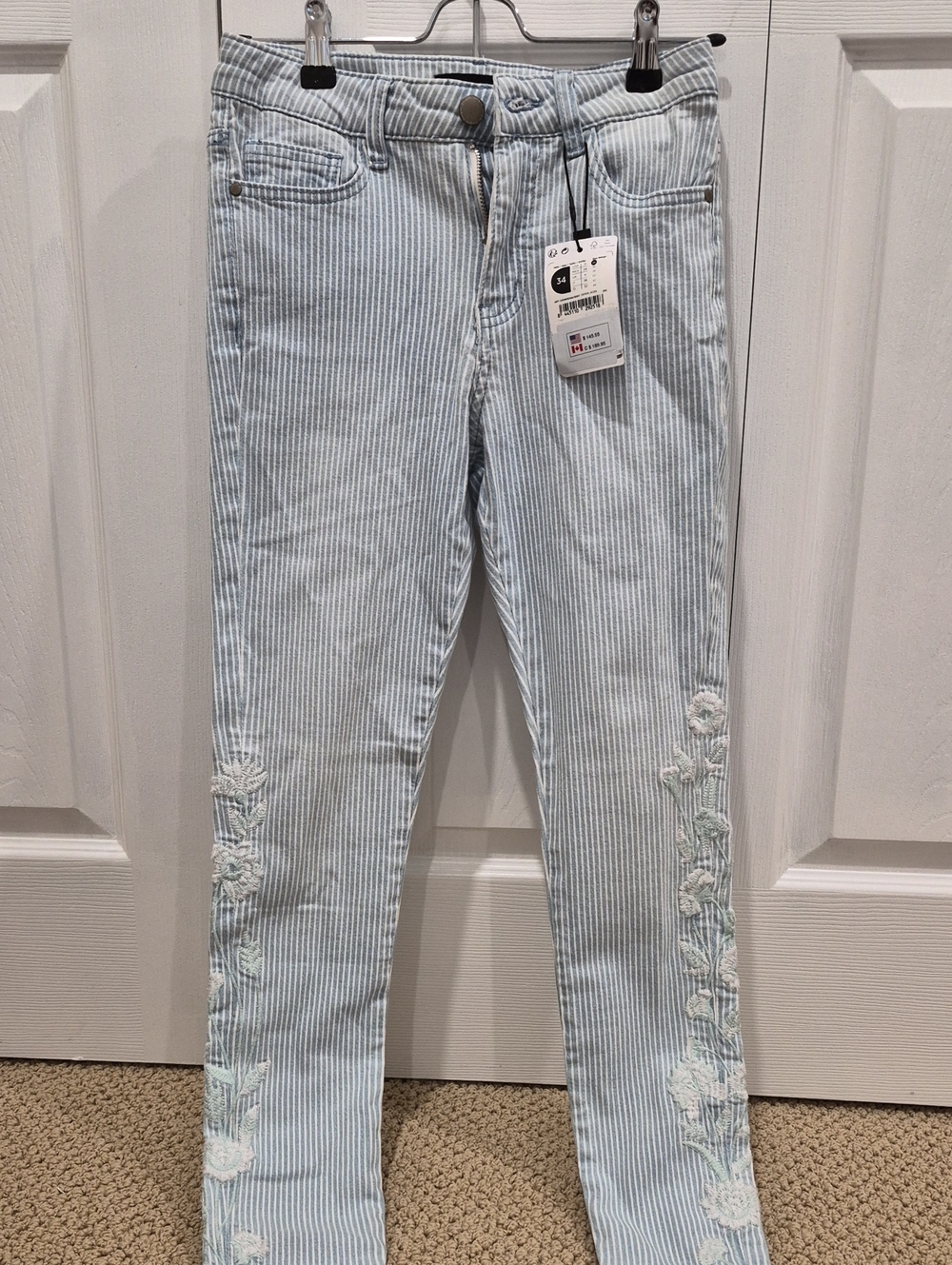 Desigual Light Blue Striped Skinny Jeans with Floral Embroidery